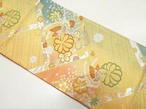 桧垣に蝶・菊・梅模様織り出し　振袖用袋帯